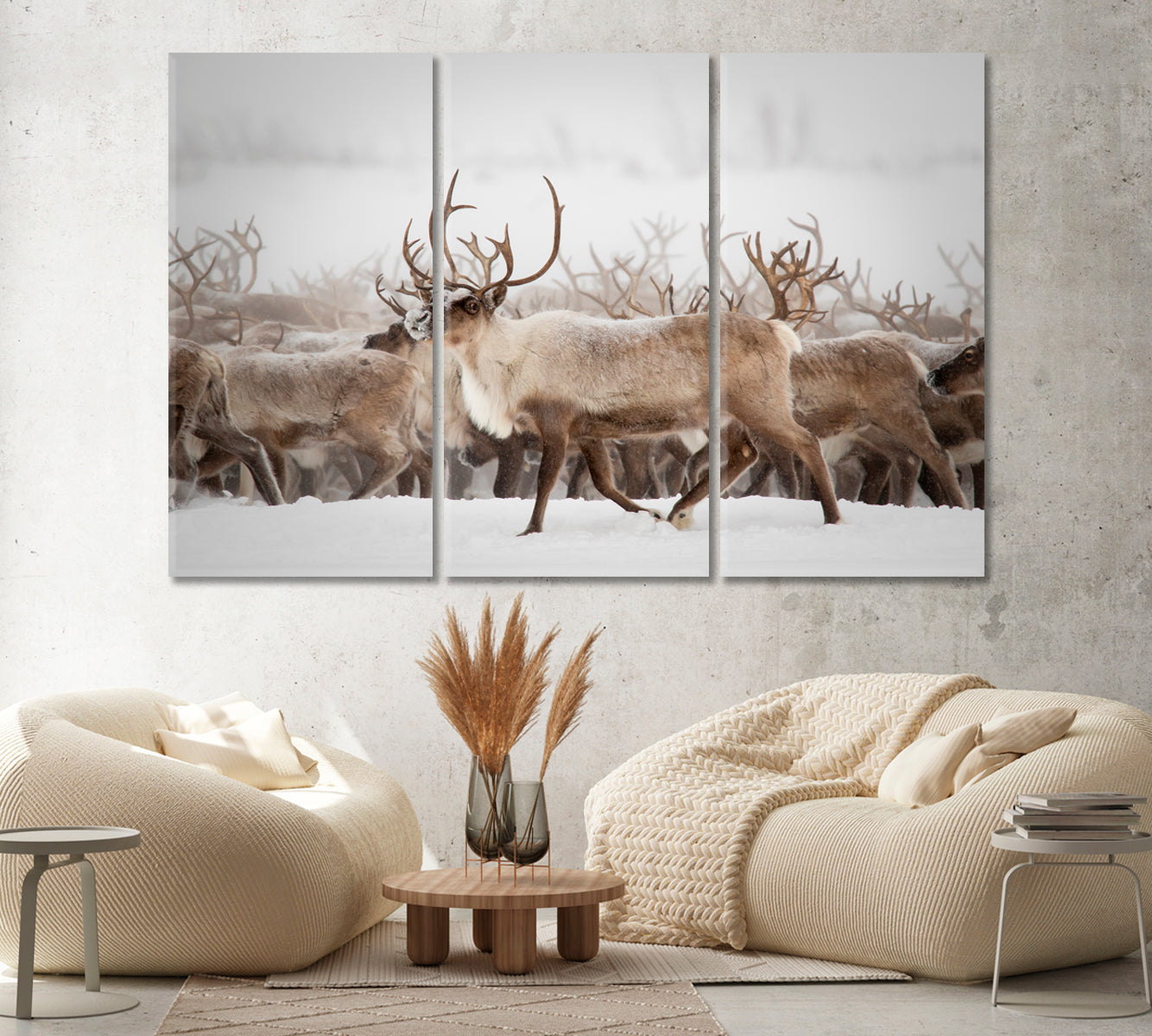 Herd of Reindeer Canvas Print ArtLexy 3 Panels 36"x24" inches 