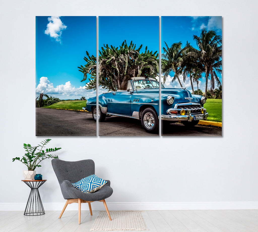 Chevrolet Cabriolet Varadero Cuba Canvas Print ArtLexy 3 Panels 36"x24" inches 