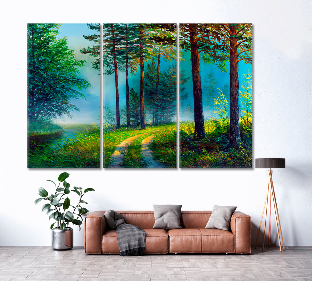 Colorful Summer Forest Canvas Print ArtLexy 3 Panels 36"x24" inches 