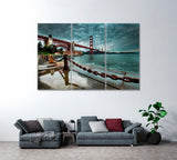 Golden Gate Bridge on Rainy Day Canvas Print ArtLexy 3 Panels 36"x24" inches 