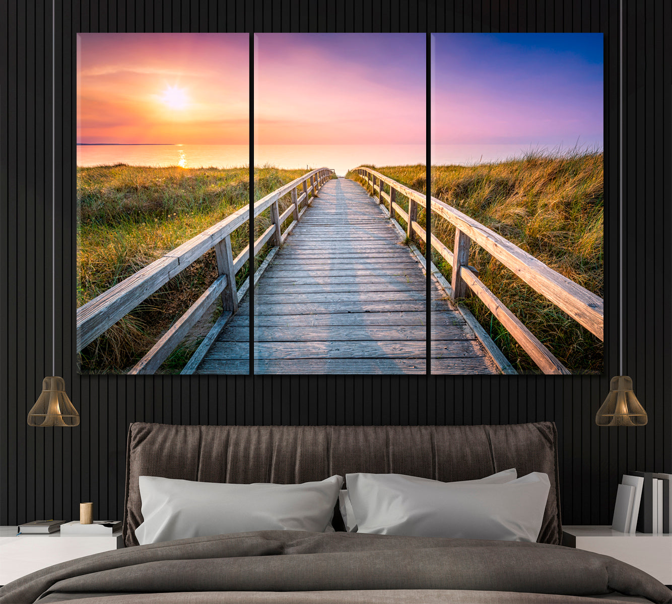 Wooden Pier North Sea Germany Canvas Print ArtLexy 3 Panels 36"x24" inches 