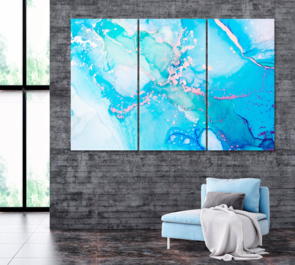 Abstract Blue Ink Spots Canvas Print ArtLexy 3 Panels 36"x24" inches 