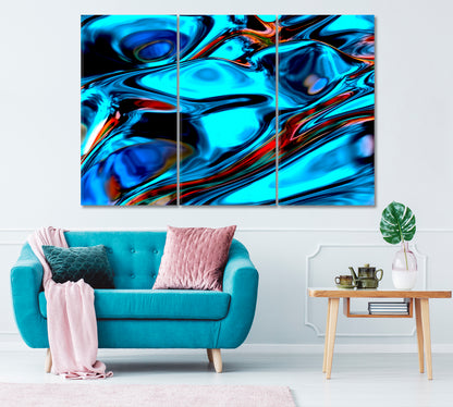Abstract Blue Wavy Liquid Pattern Canvas Print ArtLexy 3 Panels 36"x24" inches 