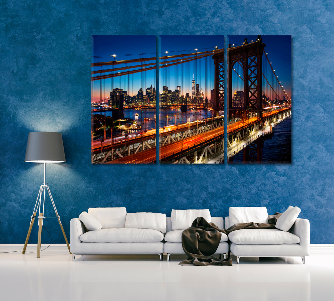 Brooklyn Bridge Manhattan New York Canvas Print ArtLexy 3 Panels 36"x24" inches 