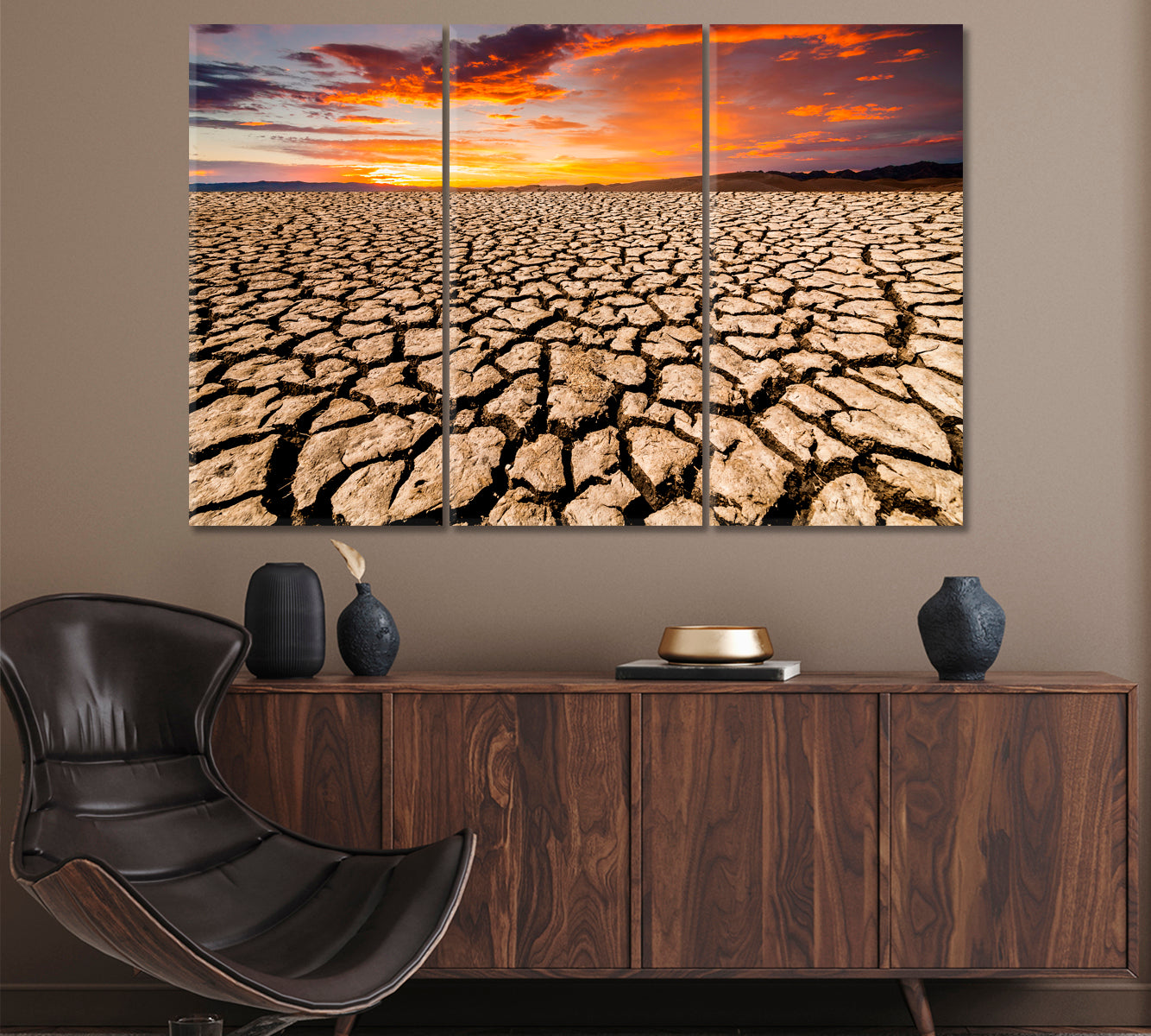 Cracked Desert Canvas Print ArtLexy 3 Panels 36"x24" inches 