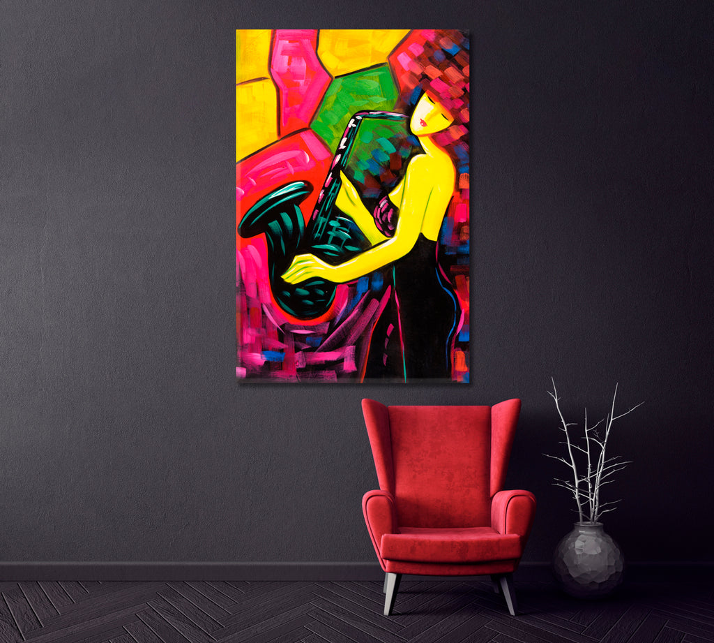 Girl Playing Saxophone Canvas Print ArtLexy 1 Panel 16"x24" inches 