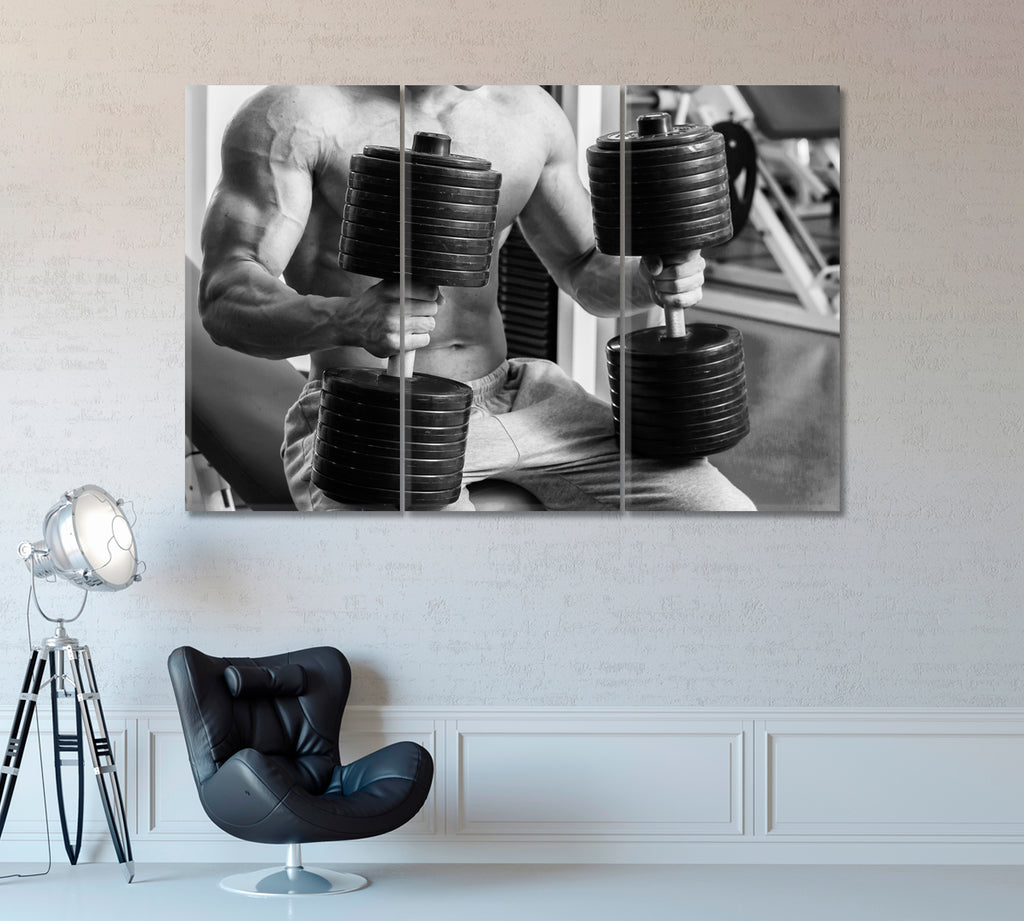 Strength Training with Dumbbells Canvas Print ArtLexy 3 Panels 36"x24" inches 