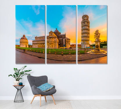 Pisa Leaning Tower and Pisa Cathedral Italy Canvas Print ArtLexy 3 Panels 36"x24" inches 