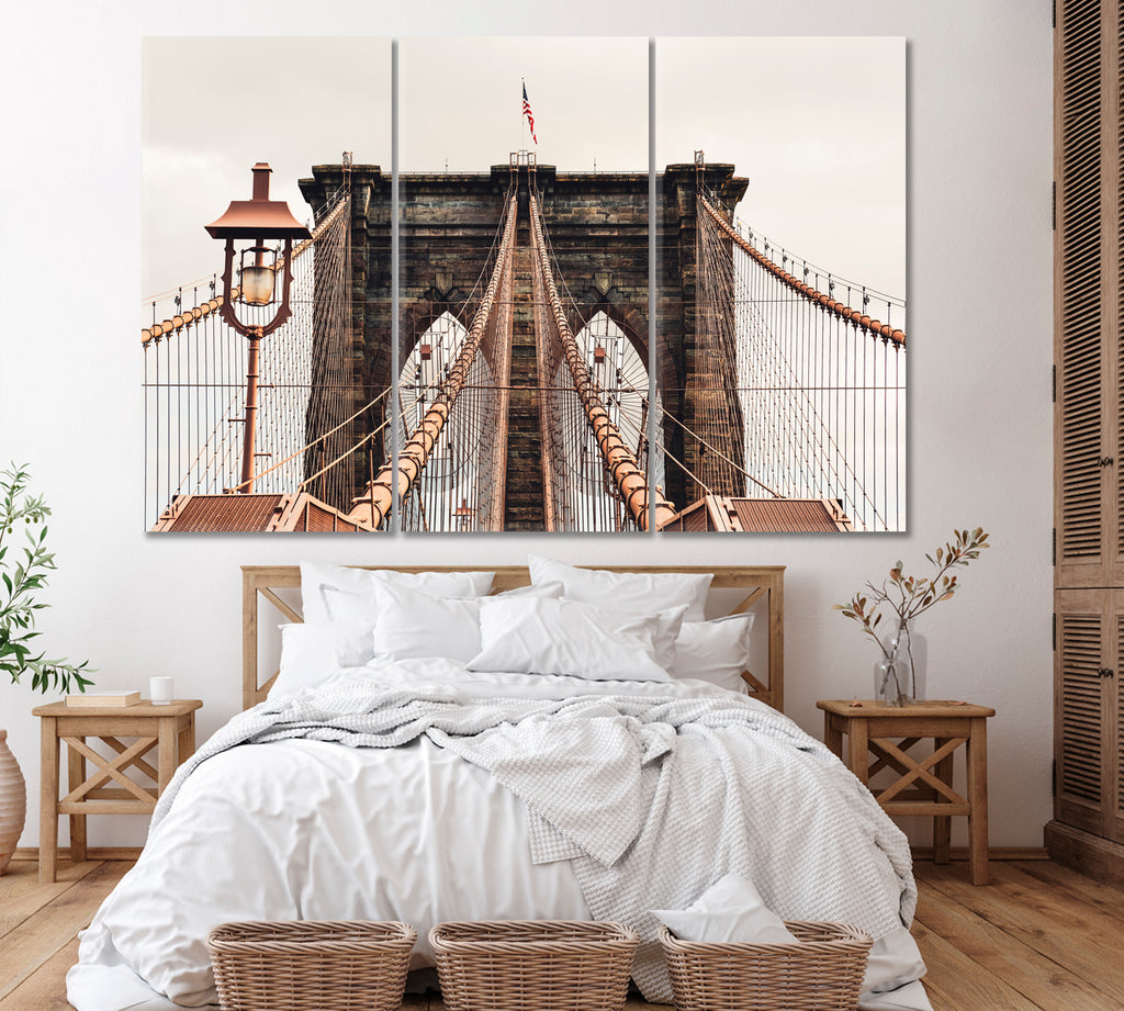 Brooklyn Bridge In Pastel Colors Canvas Print ArtLexy 3 Panels 36"x24" inches 