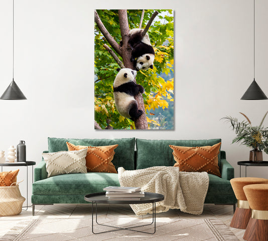 Two Giant Pandas Canvas Print ArtLexy 1 Panel 16"x24" inches 