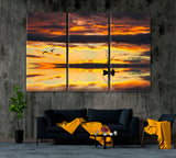 Amazing Sunset Reflection with Fishing Boat Canvas Print ArtLexy 3 Panels 36"x24" inches 