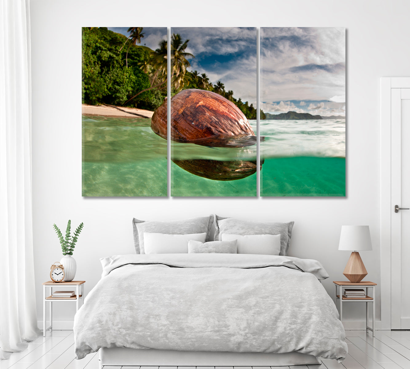 Coconut in Ocean near Beach Kadavu Island Fiji Canvas Print ArtLexy 3 Panels 36"x24" inches 