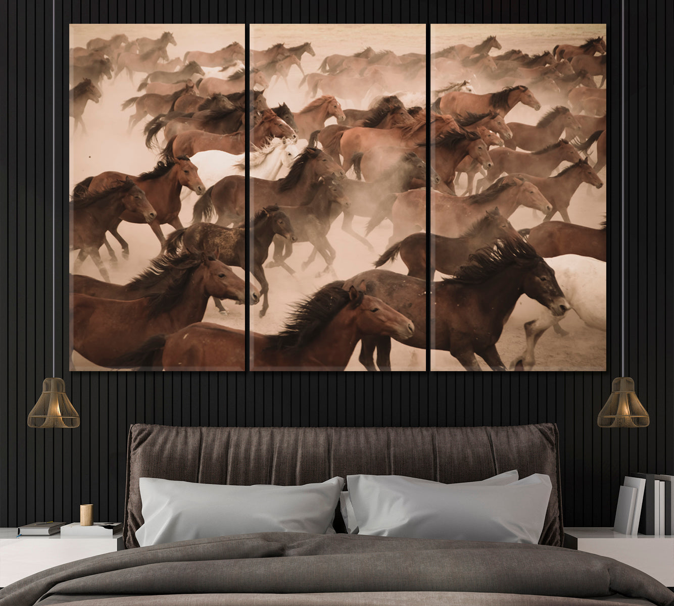 Herd of Wild Yilki Horses Kayseri Turkey Canvas Print ArtLexy 3 Panels 36"x24" inches 