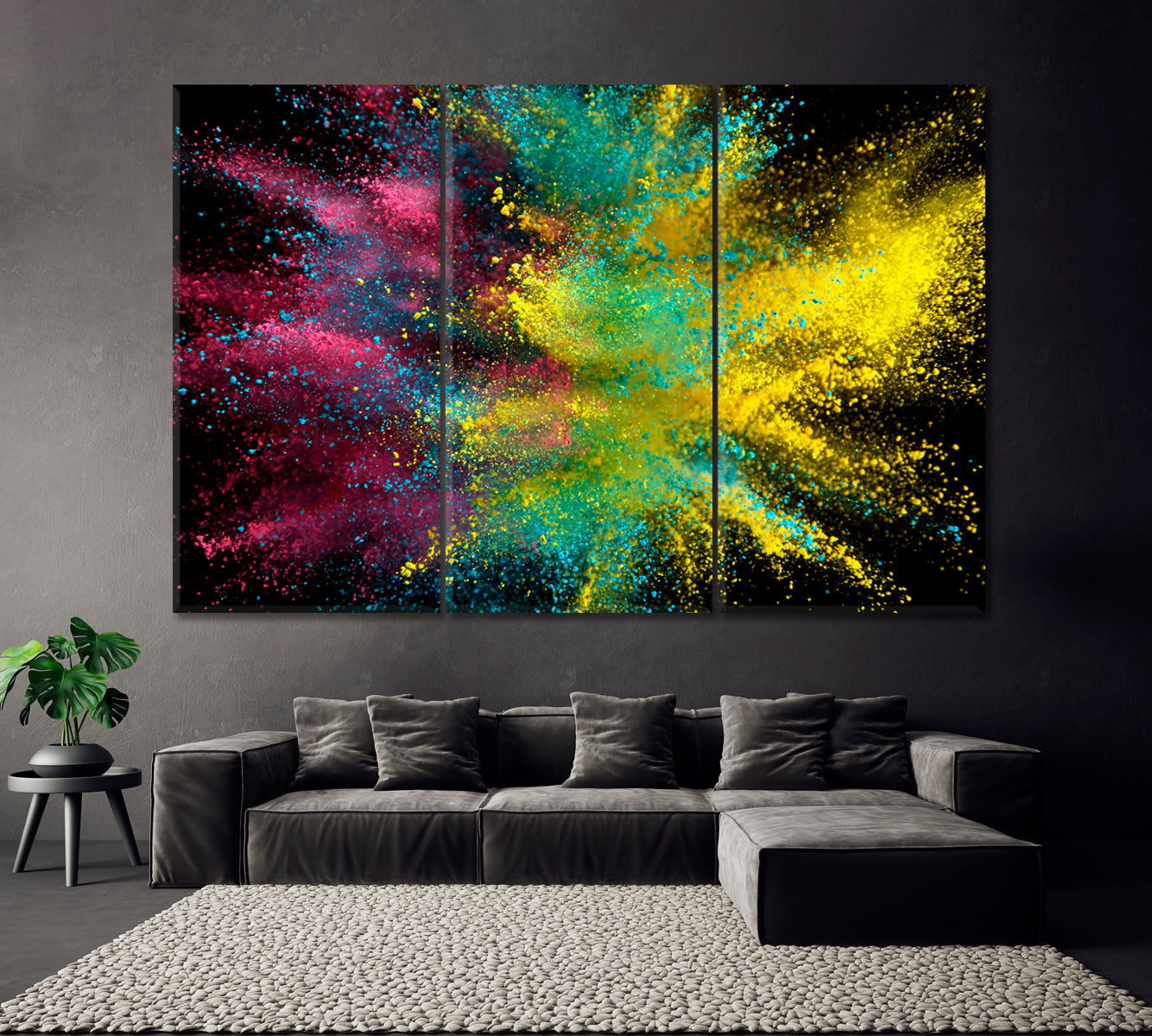 Colorful Powder Explosion Canvas Print ArtLexy 3 Panels 36"x24" inches 