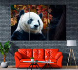Panda Enjoy Autumn Canvas Print ArtLexy 3 Panels 36"x24" inches 