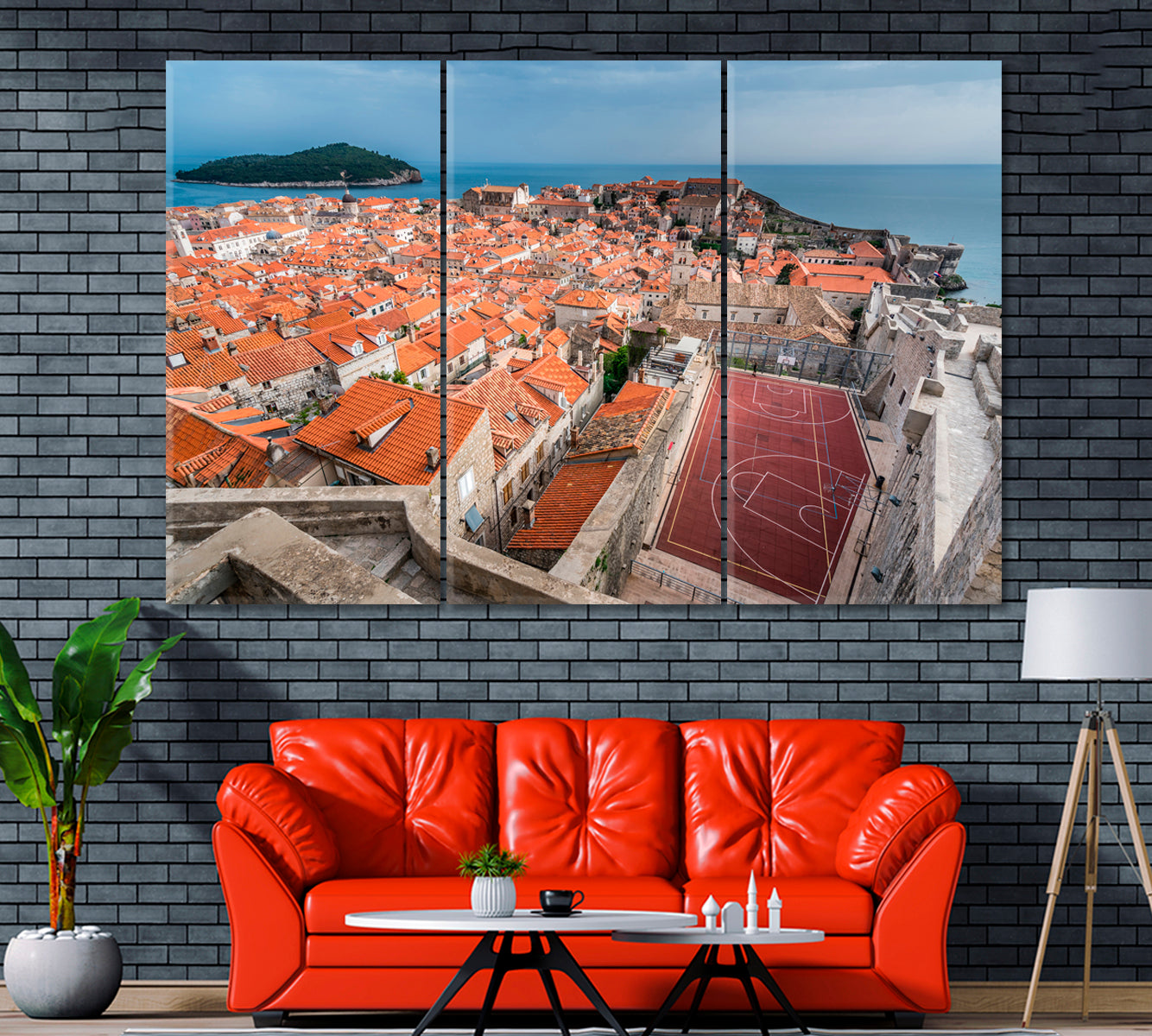 Basketball Court in Dubrovnik Croatia Canvas Print ArtLexy 3 Panels 36"x24" inches 