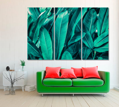 Green Tropical Leaves Canvas Print ArtLexy 3 Panels 36"x24" inches 