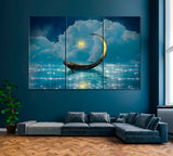 Fantasy Boat in Starry Night Canvas Print ArtLexy 3 Panels 36"x24" inches 
