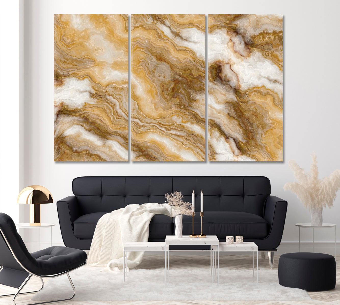 Abstract Marble with Curly Veins Canvas Print ArtLexy 3 Panels 36"x24" inches 