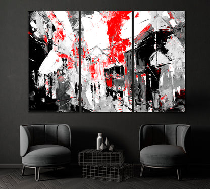 Black and Red Cubism Abstract Painting Canvas Print ArtLexy 3 Panels 36"x24" inches 