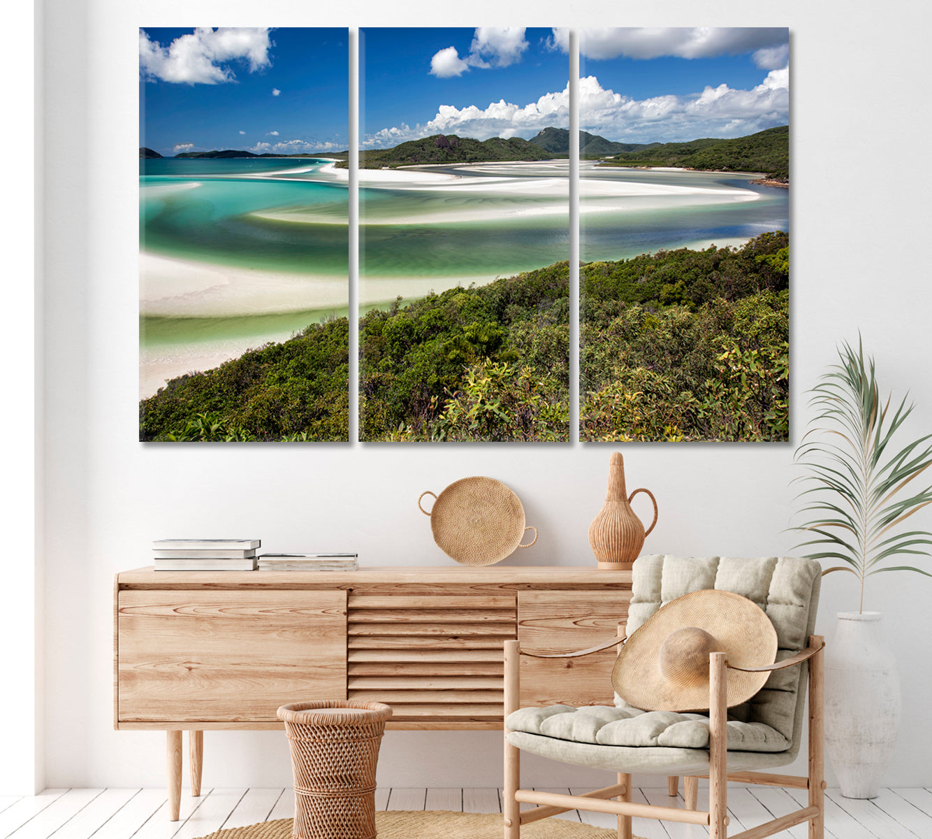 Whitehaven Beach, Hill Inlet Queensland Australia Canvas Print ArtLexy 3 Panels 36"x24" inches 