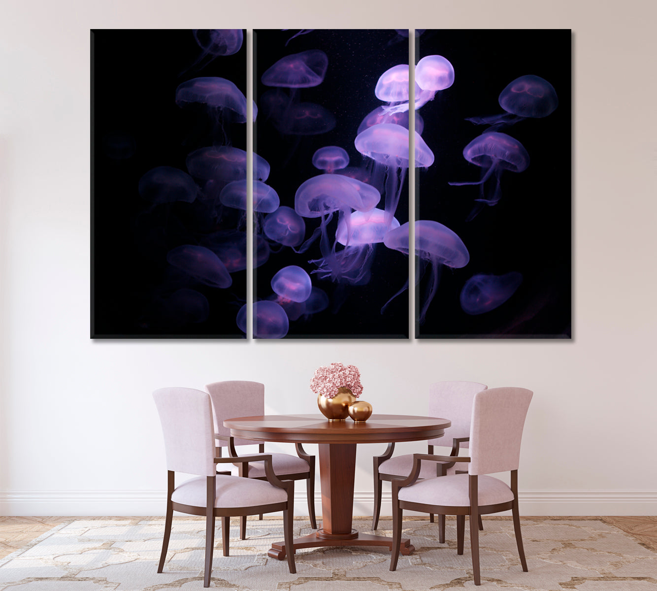 Jellyfish in Dark Water Canvas Print ArtLexy 3 Panels 36"x24" inches 