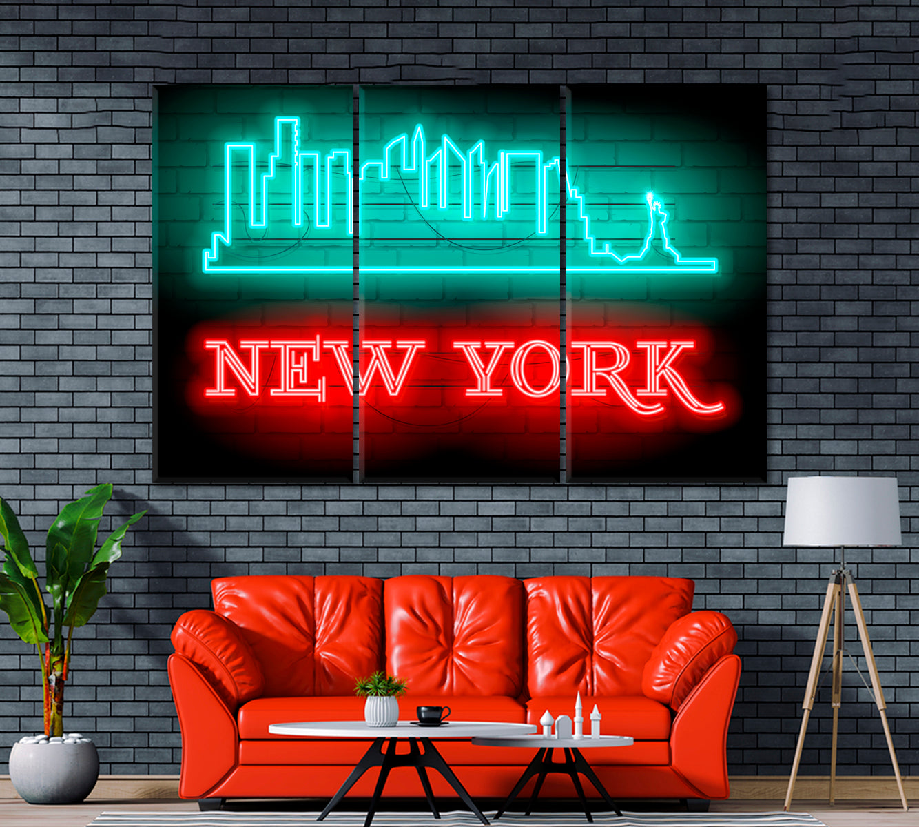 New York Neon Sign Canvas Print ArtLexy 3 Panels 36"x24" inches 