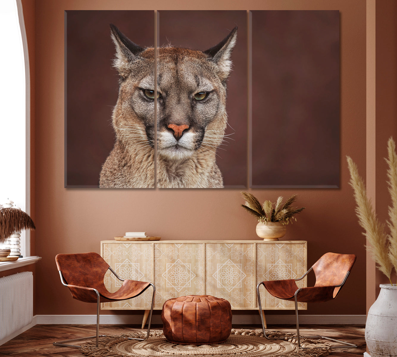Funny Cougar American Puma Canvas Print ArtLexy 3 Panels 36"x24" inches 