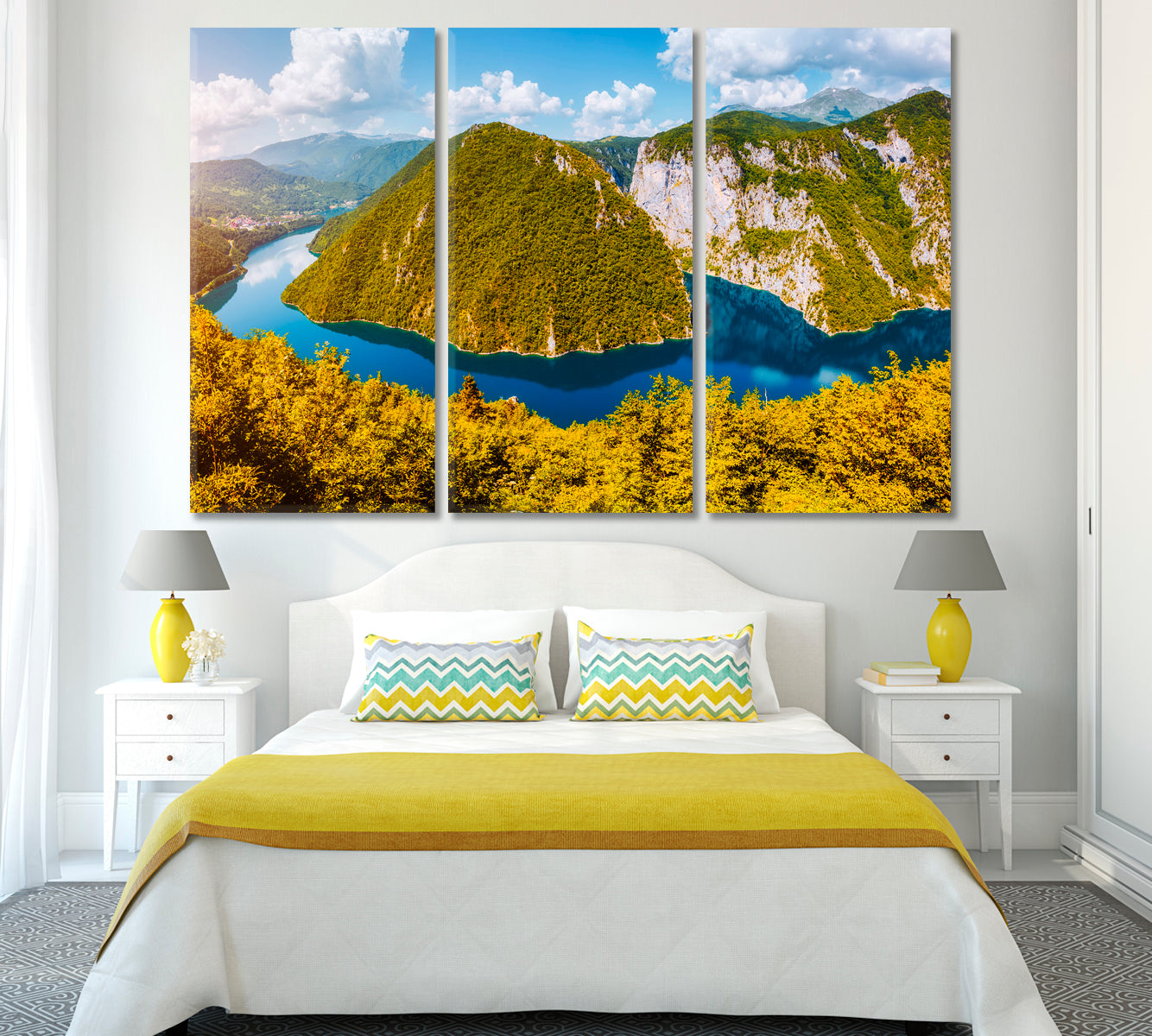 Great Canyon of River Piva Montenegro Canvas Print ArtLexy 3 Panels 36"x24" inches 