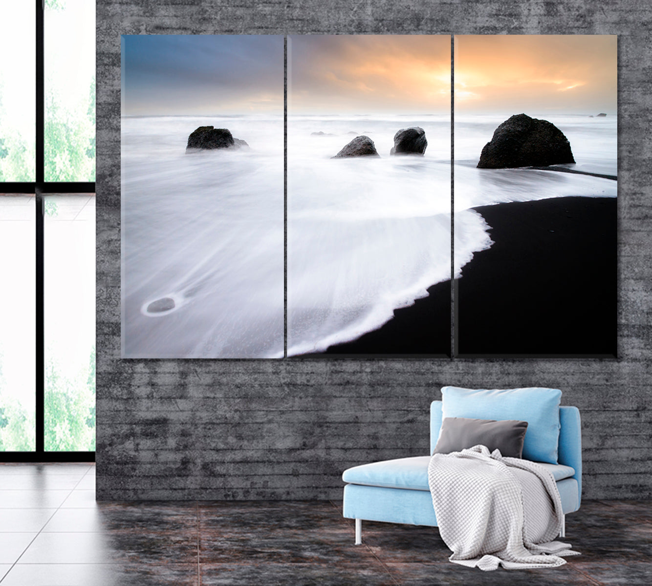 Black Sand Beach Iceland Canvas Print ArtLexy 3 Panels 36"x24" inches 