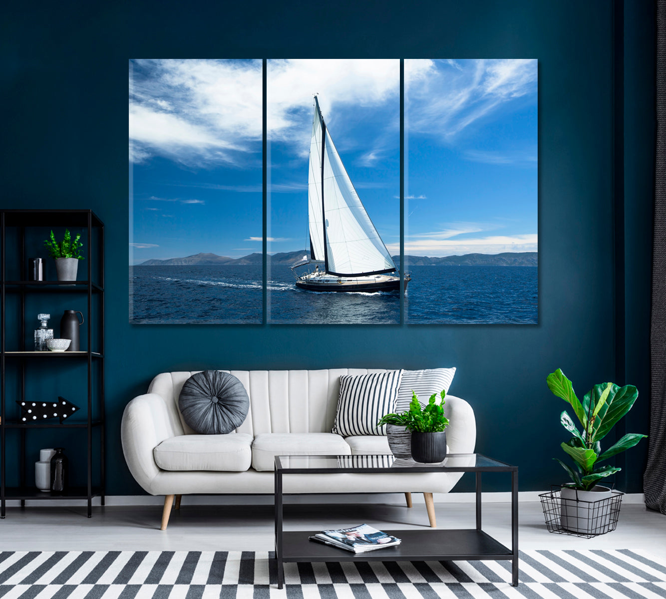 Sailing Ship with White Sails in Sea Canvas Print ArtLexy 3 Panels 36"x24" inches 