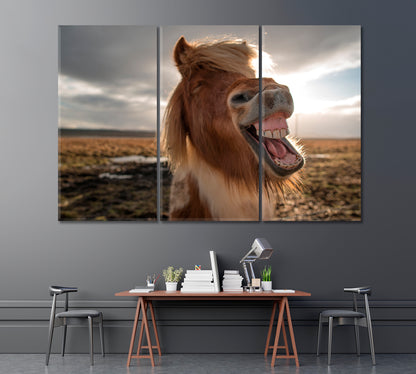 Funny Icelandic Horse Canvas Print ArtLexy 3 Panels 36"x24" inches 
