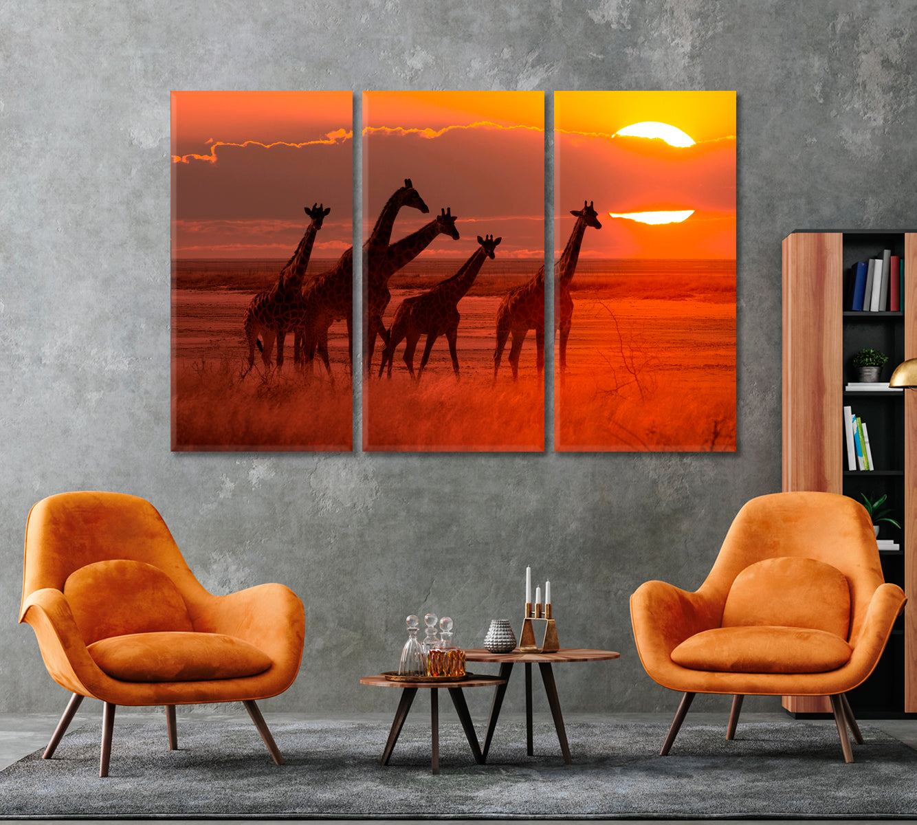 Herd of Giraffes at Sunset Canvas Print ArtLexy   