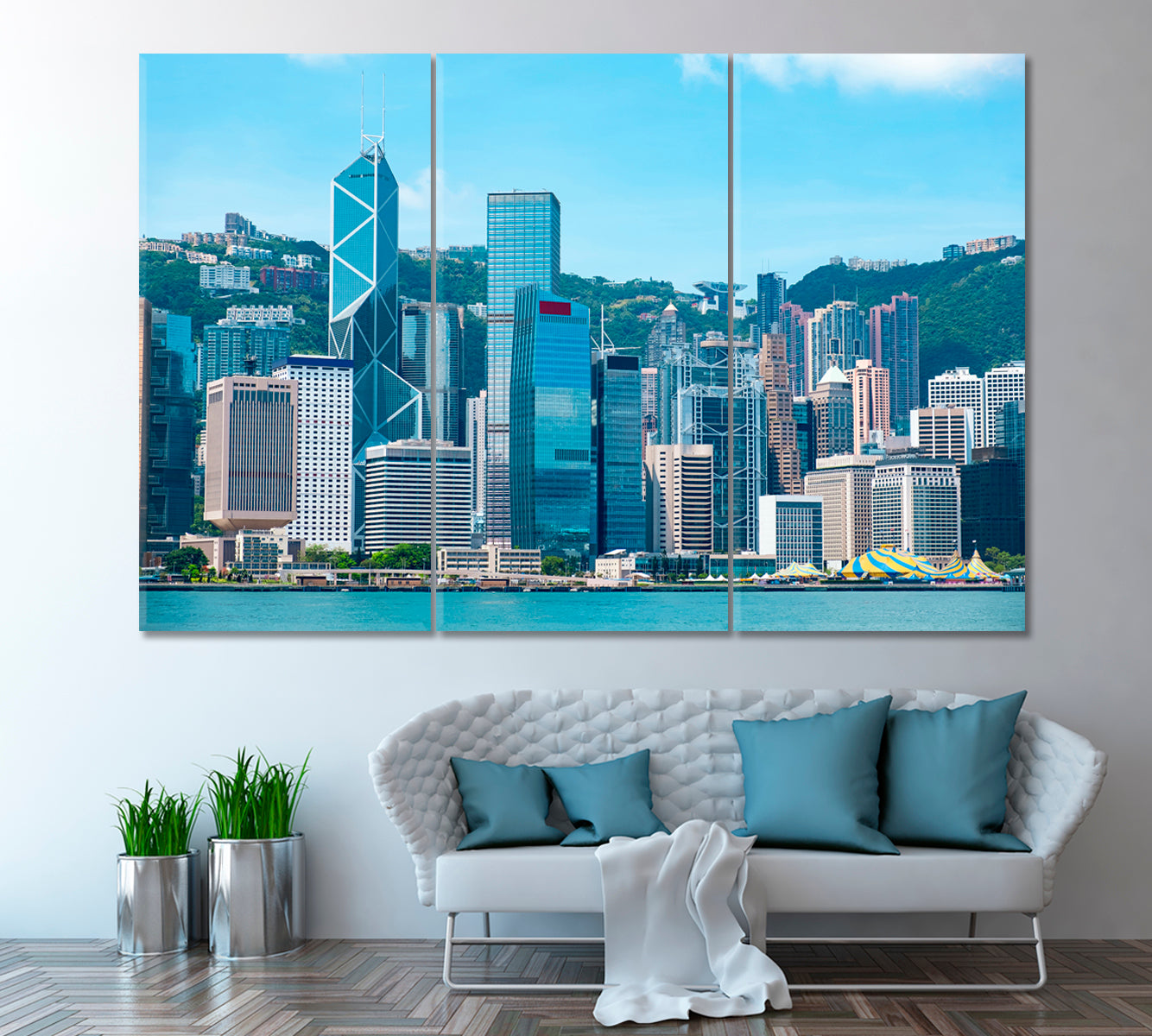 Hong Kong Financial District Canvas Print ArtLexy 3 Panels 36"x24" inches 