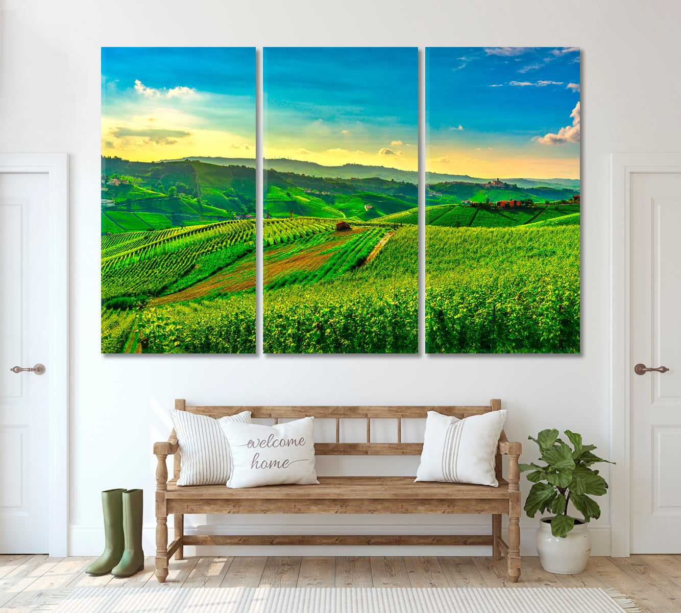 Vineyard Landscape of Piedmont: Langhe-Roero and Monferrato Canvas Print ArtLexy 3 Panels 36"x24" inches 
