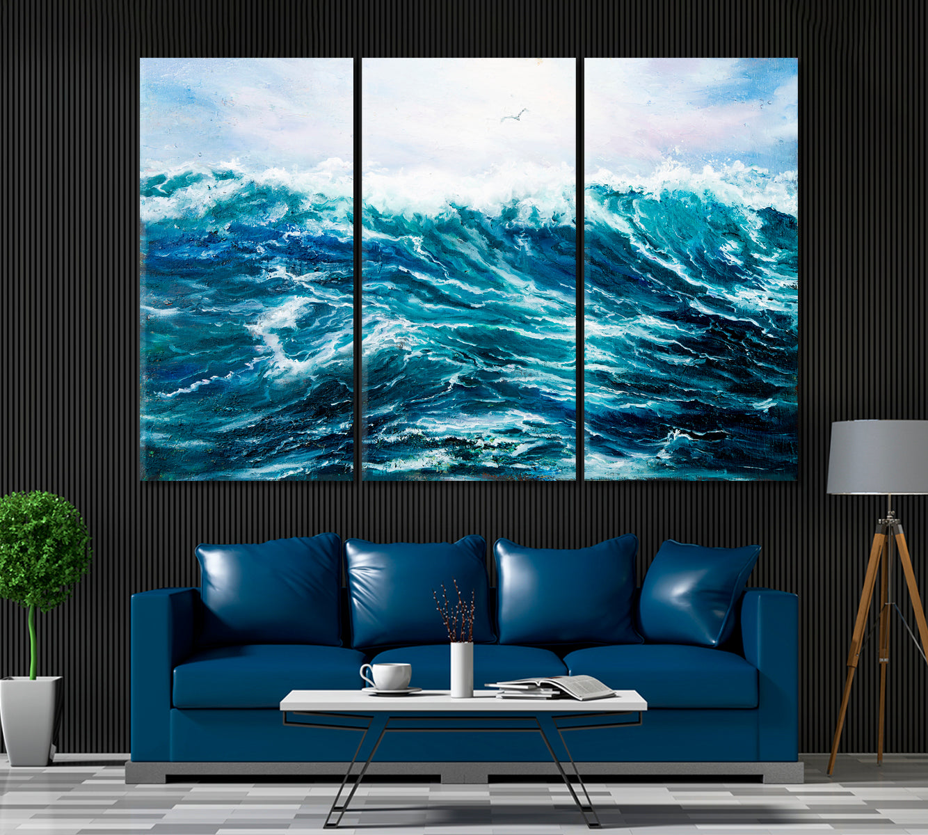 Ocean Storm Canvas Print ArtLexy 3 Panels 36"x24" inches 