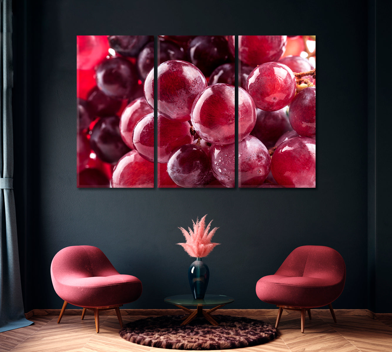 Red Grape Canvas Print ArtLexy 3 Panels 36"x24" inches 
