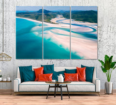 Whitehaven Beach Whitsundays Islands Canvas Print ArtLexy 3 Panels 36"x24" inches 