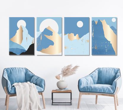 Set of 4 Vertical Gold Mountain Landscape Canvas Print ArtLexy 4 Panels 64”x24” inches 