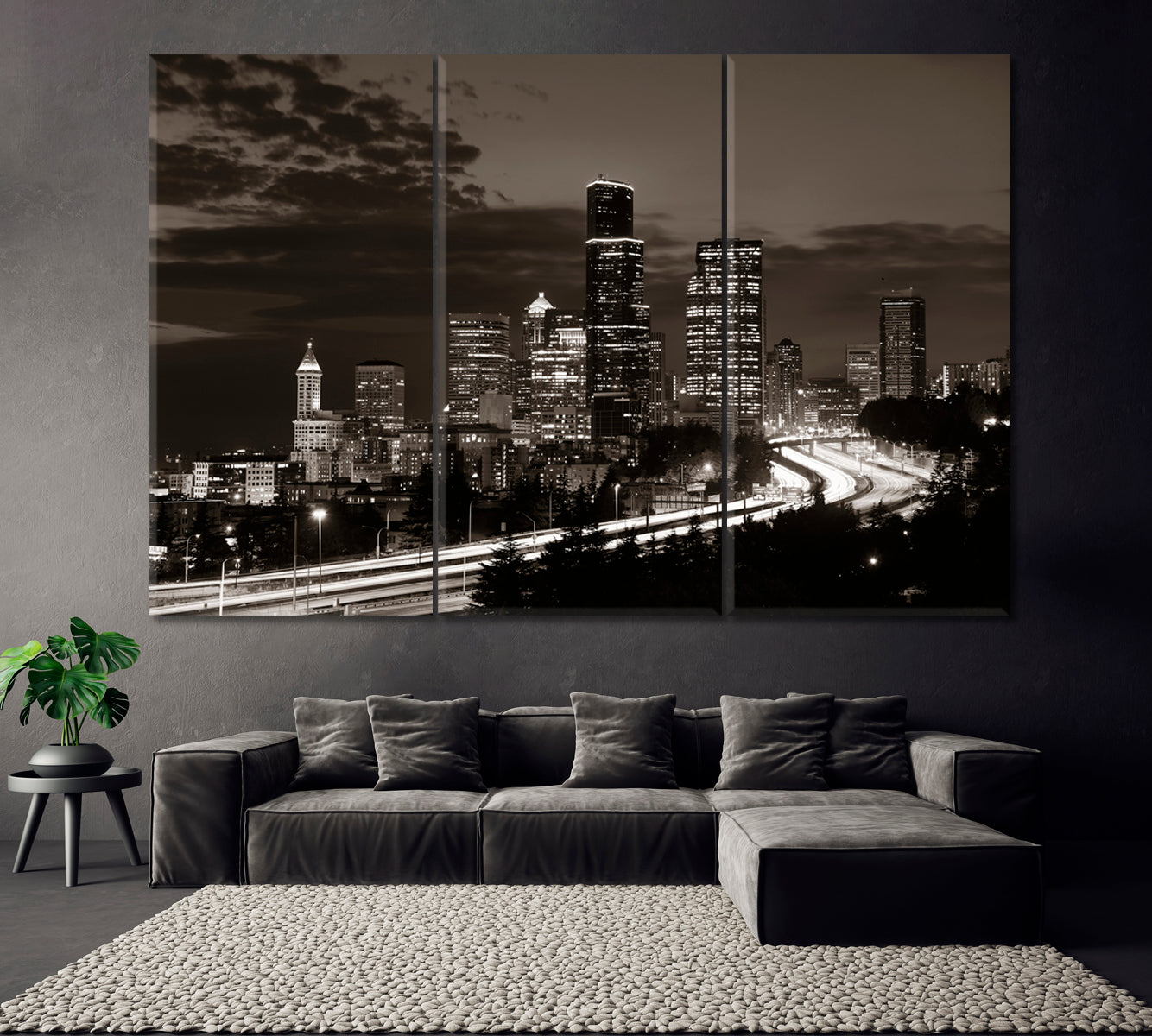 Seattle City at Dusk Canvas Print ArtLexy 3 Panels 36"x24" inches 