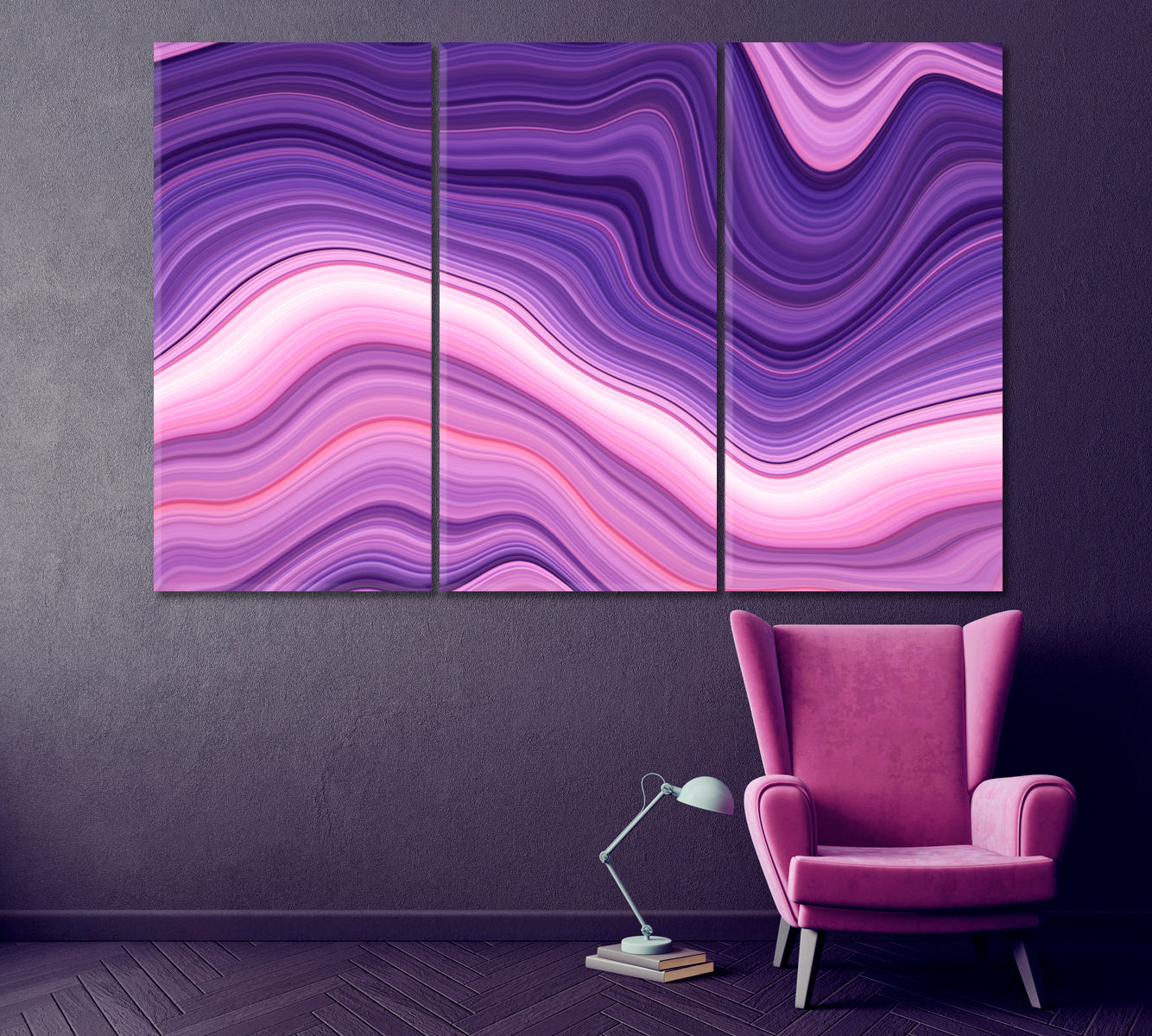 Purple Marble Wavy Pattern Canvas Print ArtLexy 3 Panels 36"x24" inches 