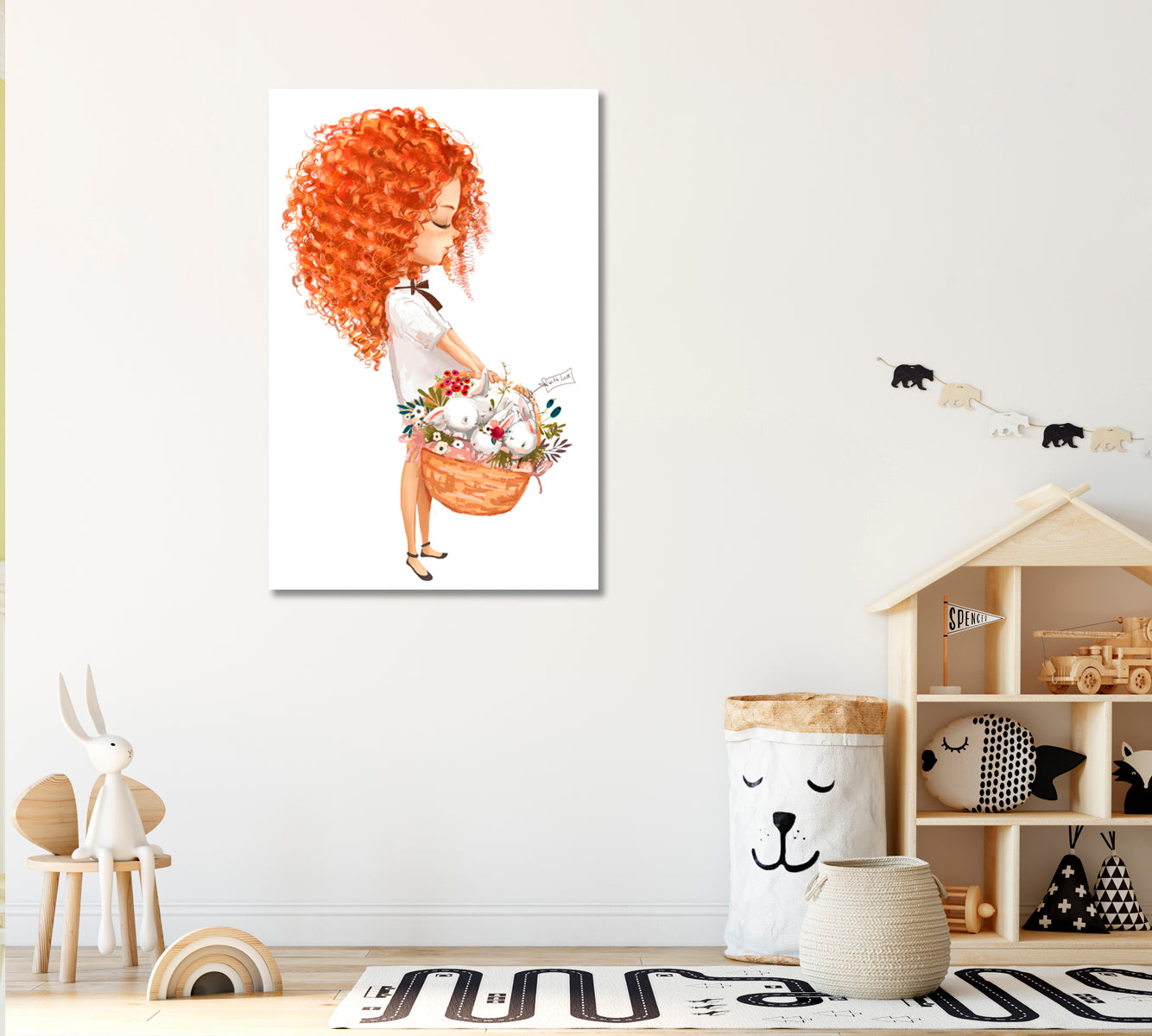 Girl with Rabbits in Basket Canvas Print ArtLexy   