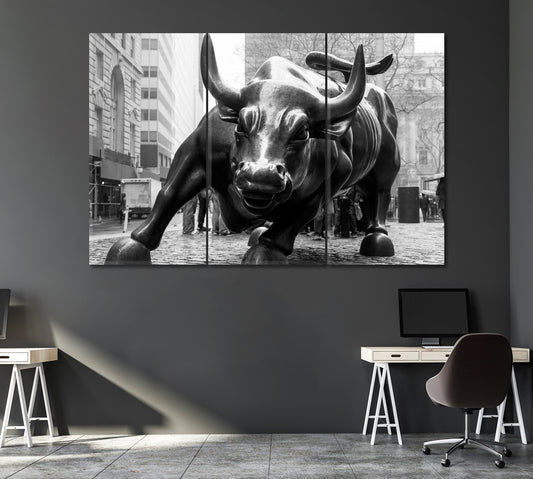 Charging Bull in Lower Manhattan NY Canvas Print ArtLexy 3 Panels 36"x24" inches 