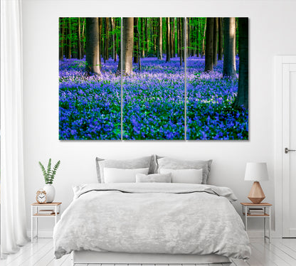 Bluebells in Forest Hallerbos Belgium Canvas Print ArtLexy 3 Panels 36"x24" inches 