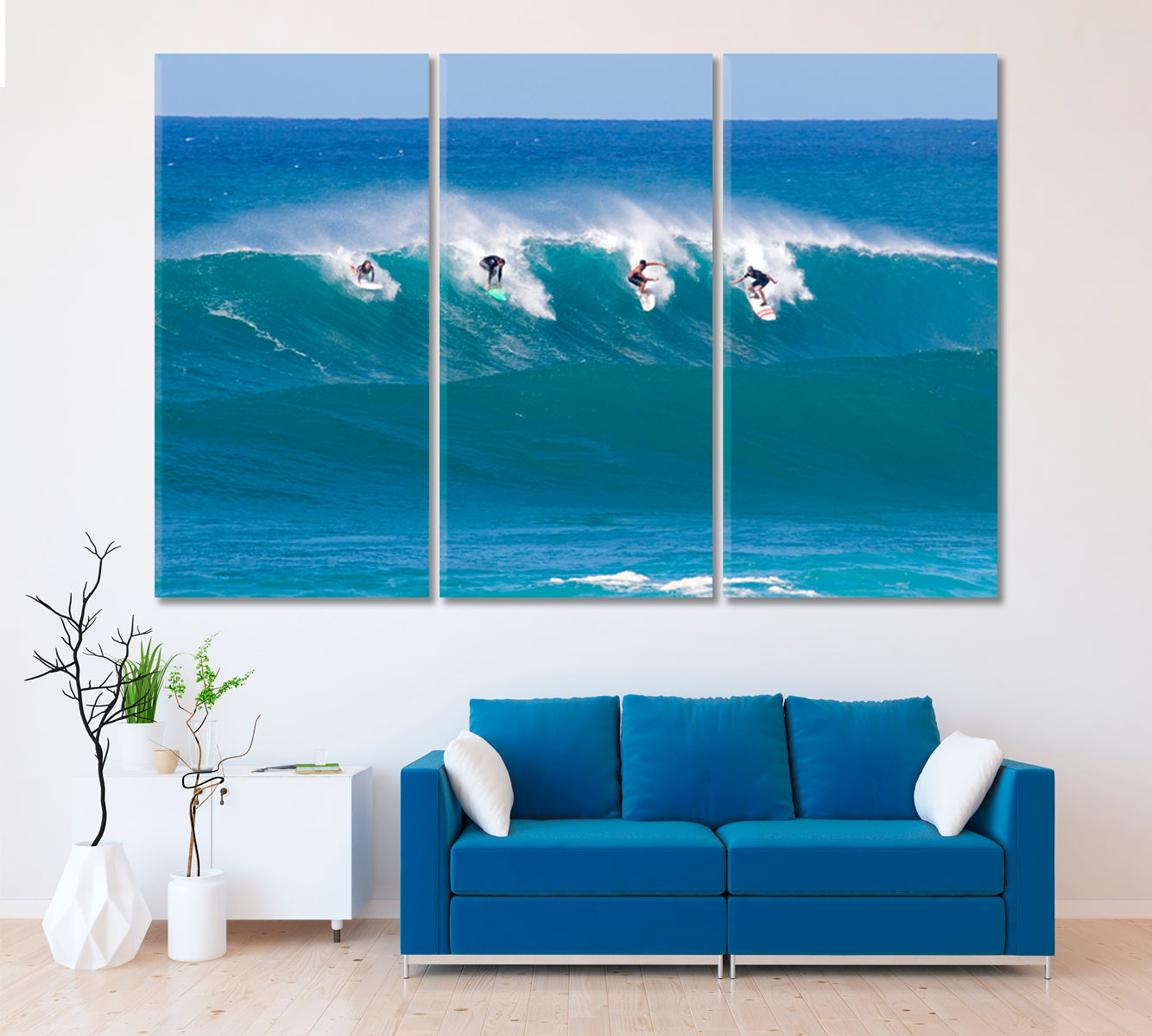 Surfers Riding Wave Hawaii Canvas Print ArtLexy   