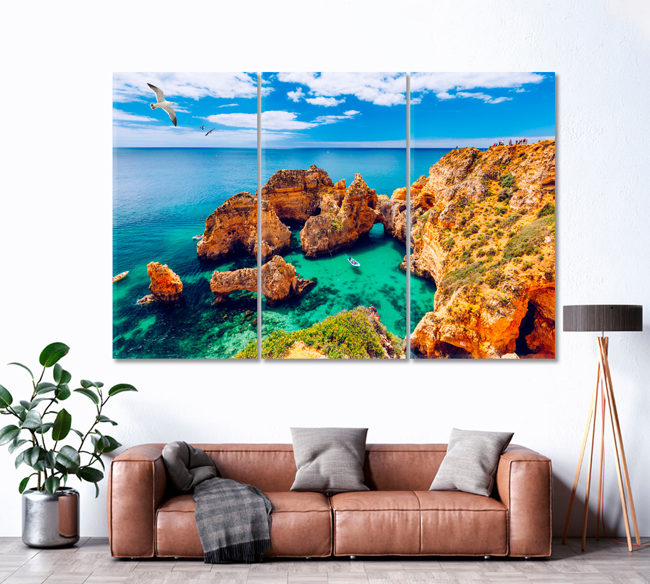 Cliffs of Ponta da Piedade Algarve Portugal Canvas Print ArtLexy 3 Panels 36"x24" inches 