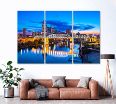 Downtown Nashville Tennessee Skyline Canvas Print ArtLexy 3 Panels 36"x24" inches 