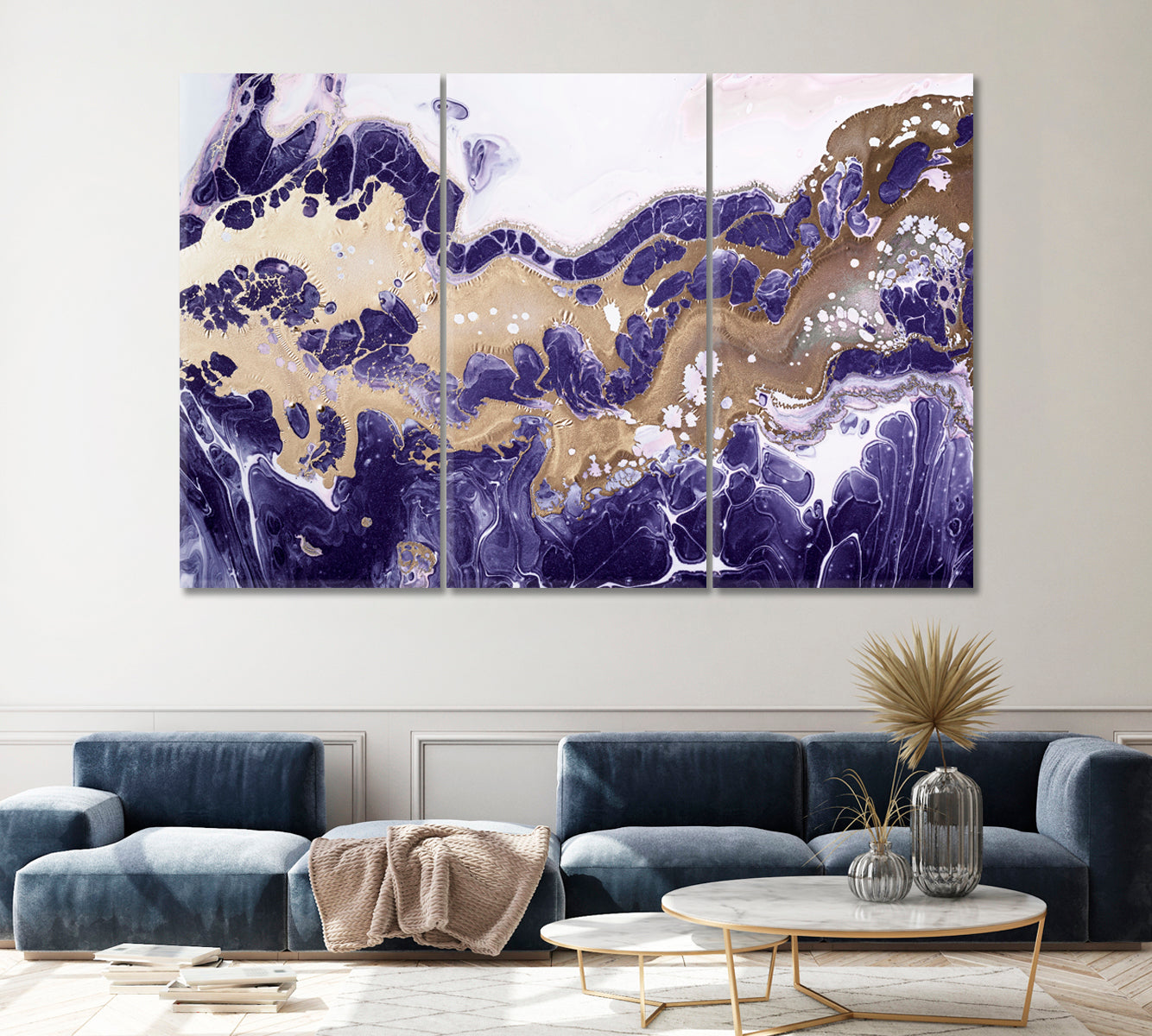Liquid Purple Wavy Marble Canvas Print ArtLexy 3 Panels 36"x24" inches 