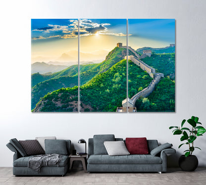 Great Wall of China at Sunset Canvas Print ArtLexy 3 Panels 36"x24" inches 
