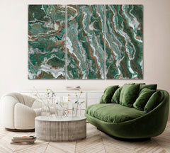 Abstract Green Onyx Waves Canvas Print ArtLexy 3 Panels 36"x24" inches 